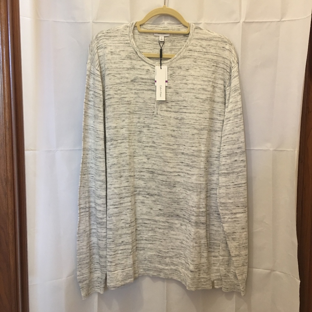 Calvin Klein White & Grey Henley Shirt XXL  NWT